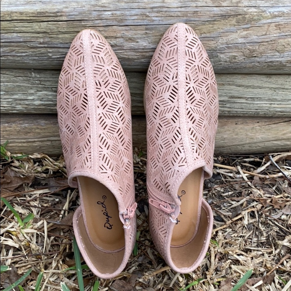 Blush pink suede ankle booties